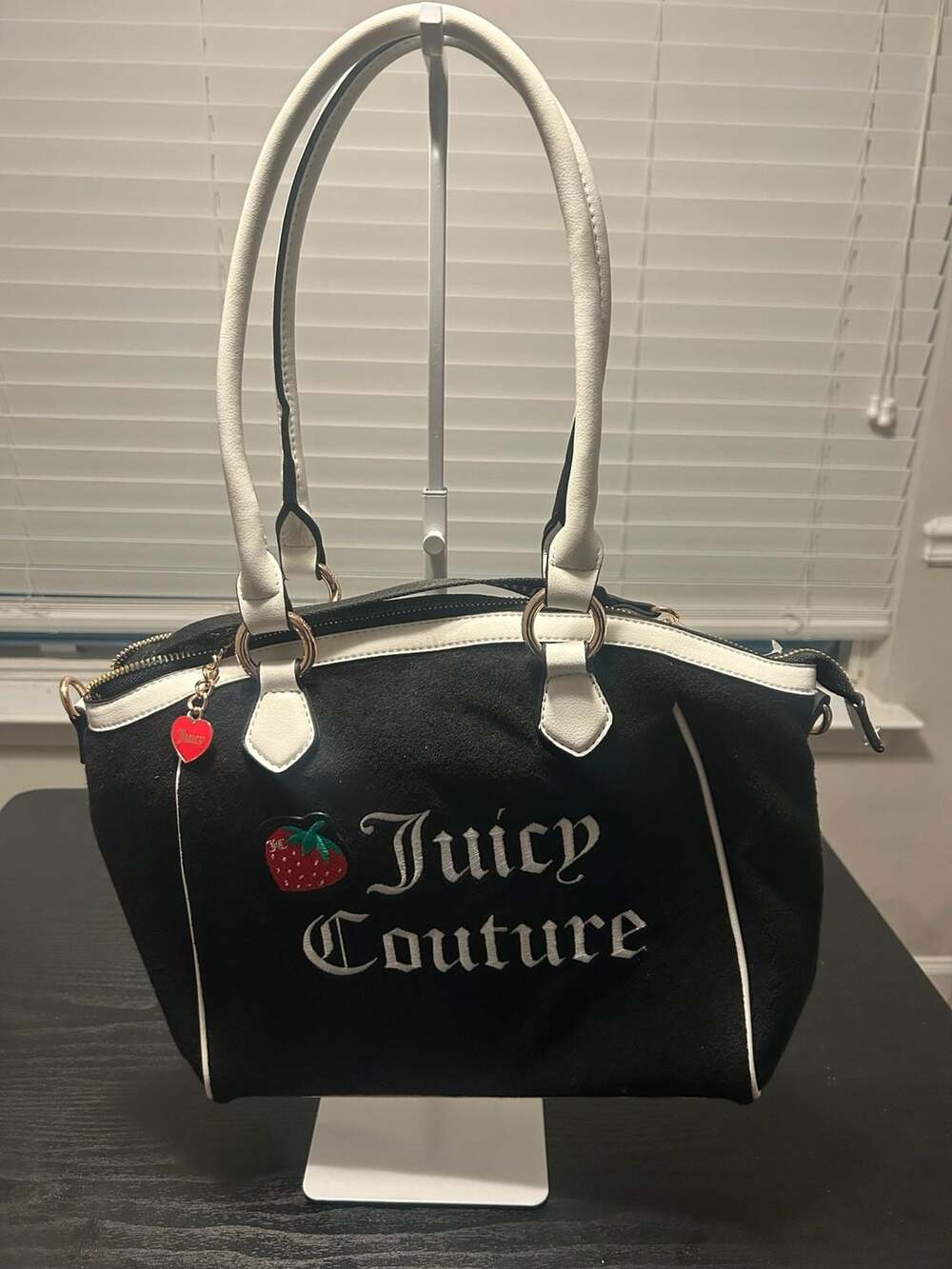 Juicy Couture Black Velour Strawberry Satchel Handbag